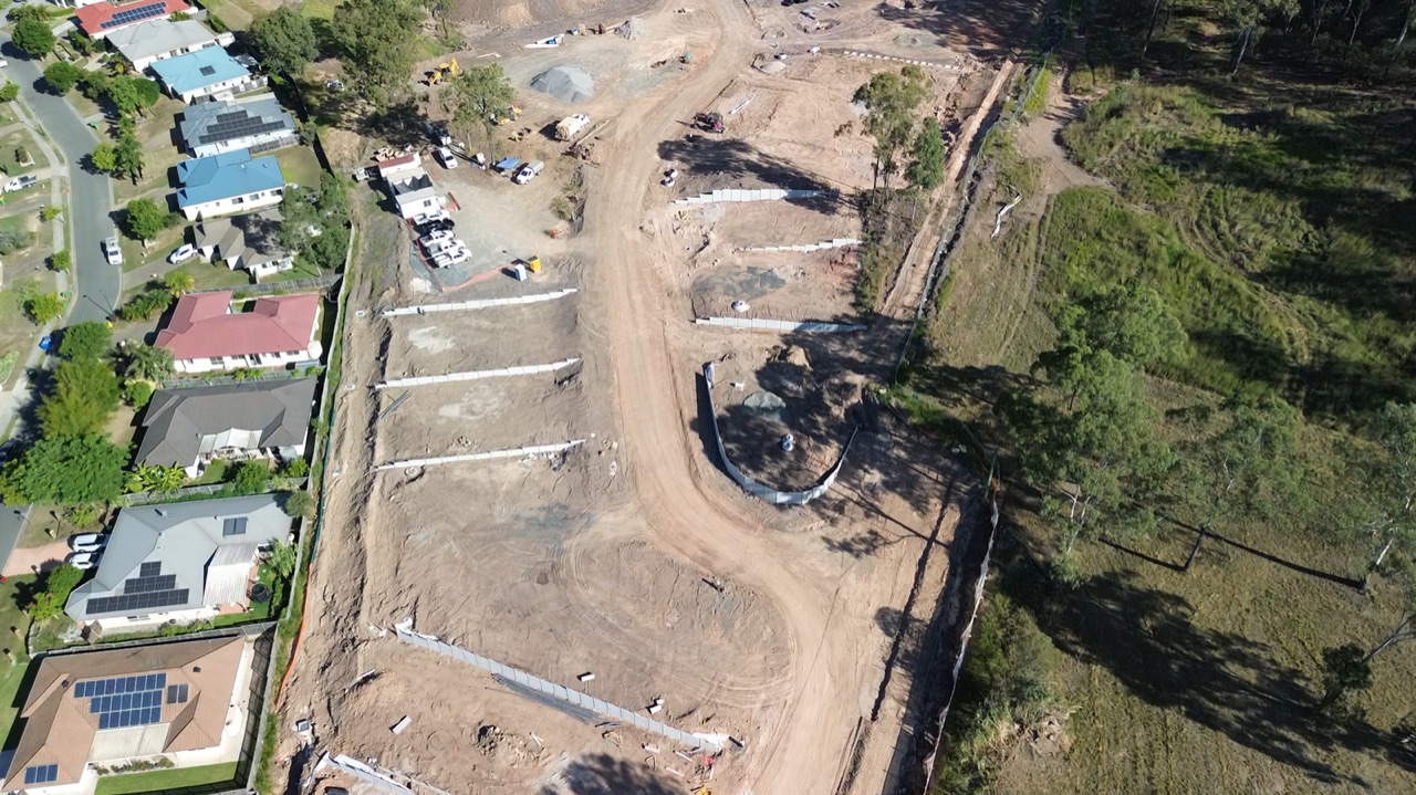 Trevis Court, Blackstone — retaining wall, from the air